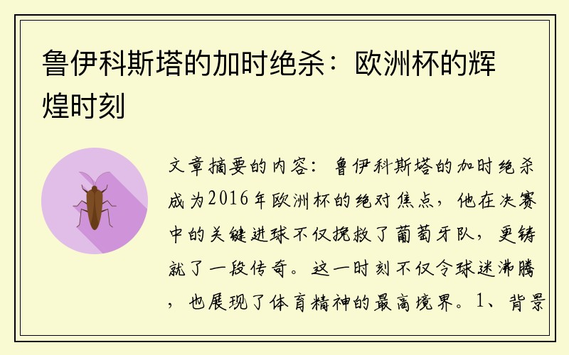 鲁伊科斯塔的加时绝杀：欧洲杯的辉煌时刻